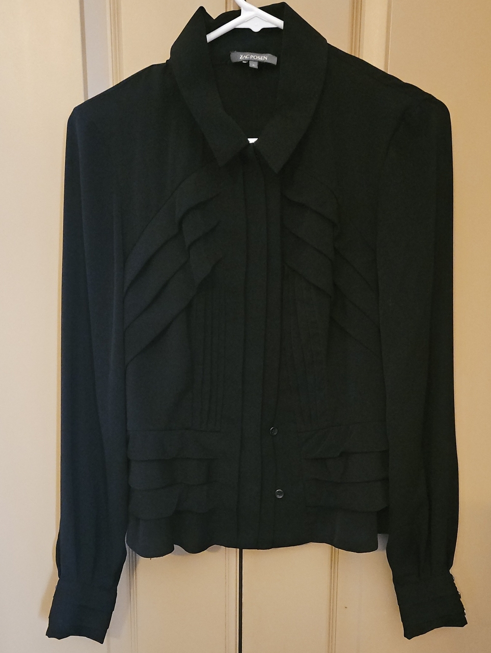 Zac Posen Black Ruffled Front Blouse